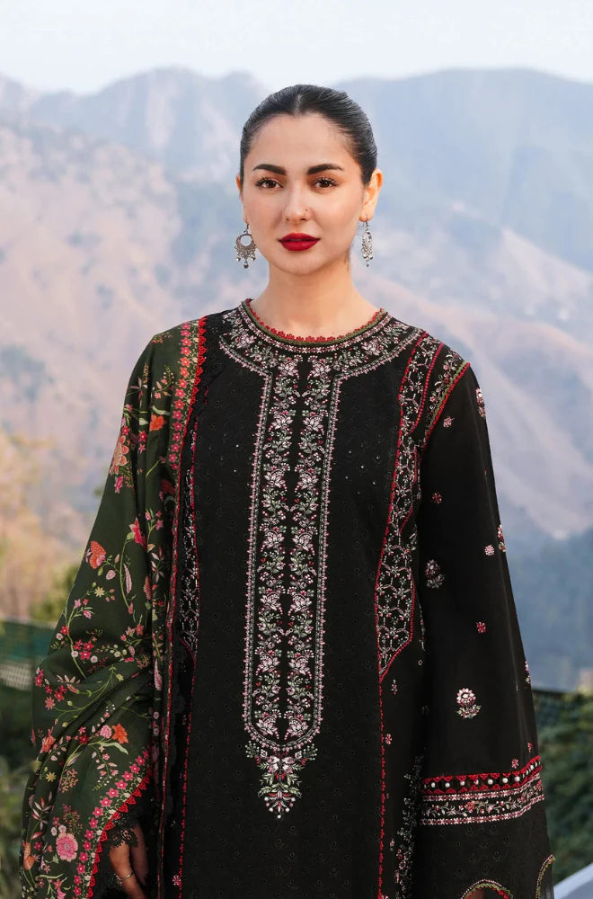 Hussain Rehar - 3PC Unstitched Dhanak Embroidered Shirt with Digital Printed shawl and Embroidered Trouser - RC 1155