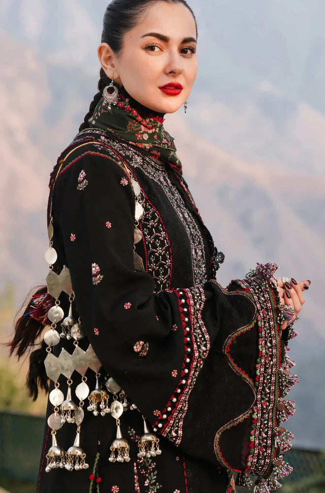 Hussain Rehar - 3PC Unstitched Dhanak Embroidered Shirt with Digital Printed shawl and Embroidered Trouser - RC 1155
