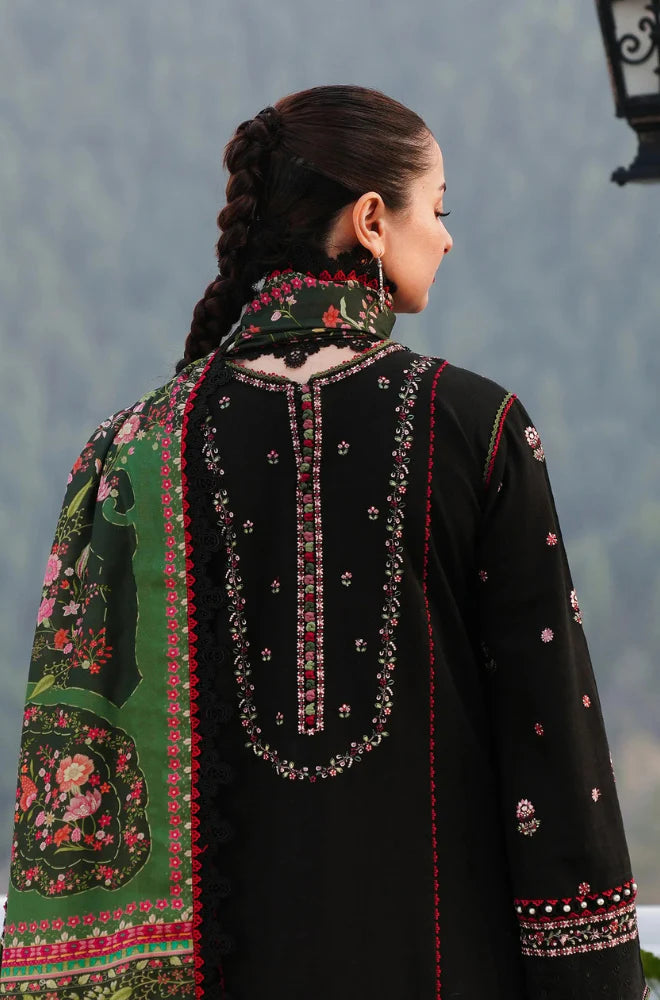 Hussain Rehar - 3PC Unstitched Dhanak Embroidered Shirt with Digital Printed shawl and Embroidered Trouser - RC 1155