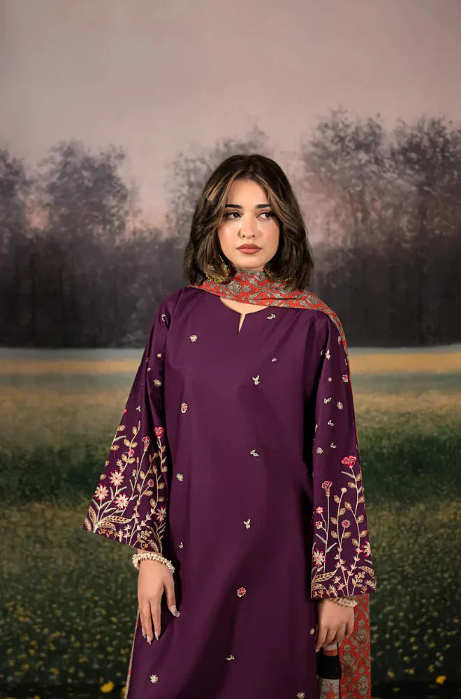Urge- 3PC Unstitched Dhanak Embroidered Shirt with Digital Printed shawl and Embroidered Trouser - RC 1157