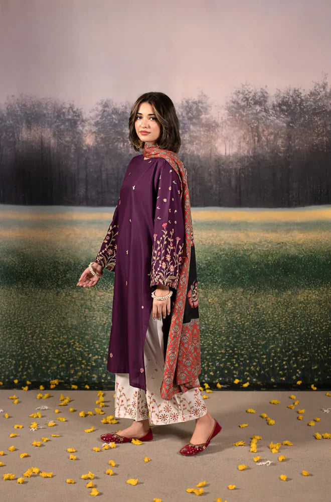 Urge- 3PC Unstitched Dhanak Embroidered Shirt with Digital Printed shawl and Embroidered Trouser - RC 1157