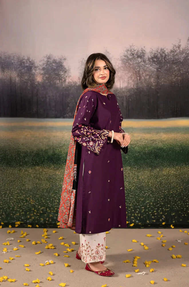 Urge- 3PC Unstitched Dhanak Embroidered Shirt with Digital Printed shawl and Embroidered Trouser - RC 1157