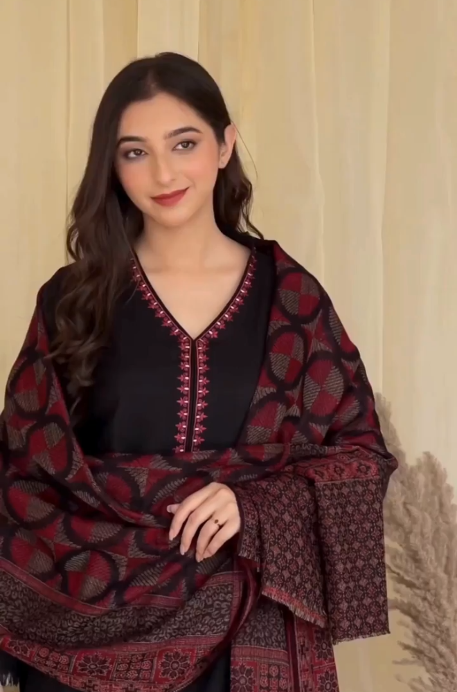 3PC Unstitched Dhanak Embroidered Shirt with Dhanak Shawl and Trouser - RC 1141