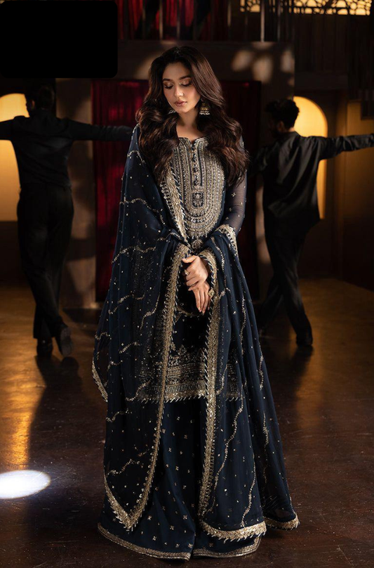 3PC Chiffon Embroidered Unstitched Collection - RC 1374