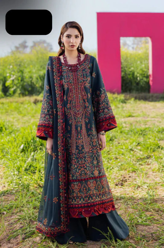 3 piece Embroided lawn shirt with Embroided ready to wear Dubatta and trousers - RC 1022