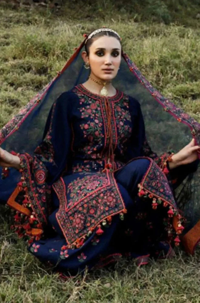 3PC Dhanak Fully Embroidered Front With Dhanak Embroidered Shawl - RC 1186