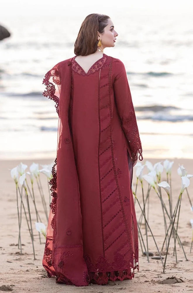 Qalamkaar - 3PC Unstitched Lawn Embroidered Chicken Kari Shirt with Embroidered Organza Dupatta - RC 1026