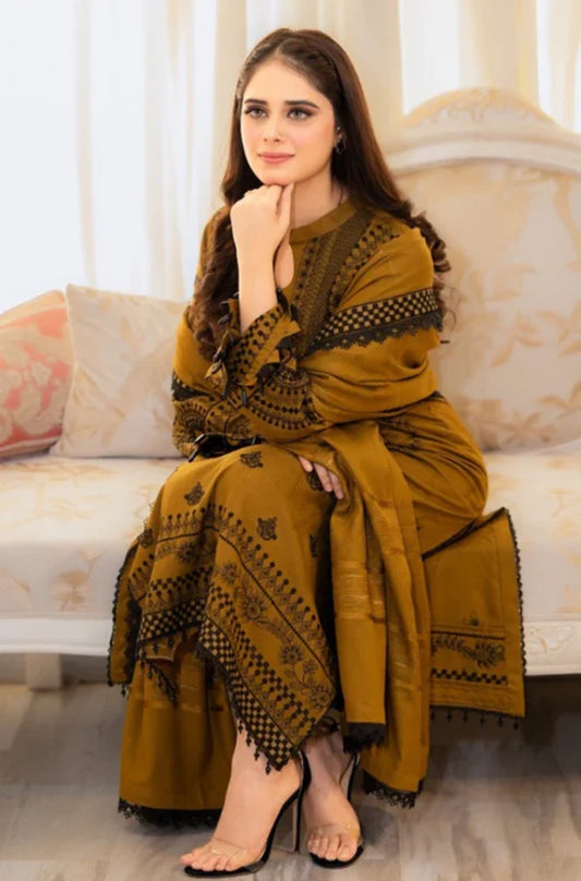 3PC Unstitched Dhanak Embroidered Shirt with Dhanak Embroidered Dupatta - RC 1103