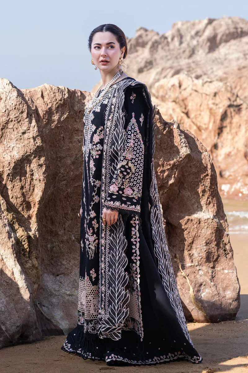 Qalamkaar - 3PC Unstitched Lawn Heavy Embroidered Shirt with Print Embroidered Slub Net Dupatta - RC 1020