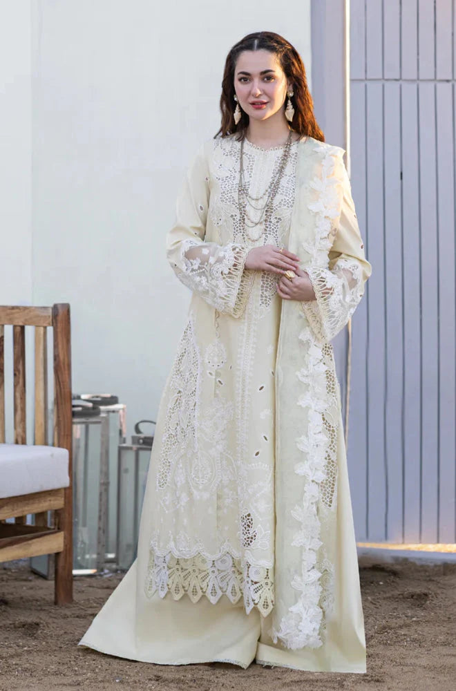 Qalamkaar - 3PC Unstitched Lawn Chicken Kari Embroidered Shirt with Embroidered Slub Net Dupatta - RC 1006