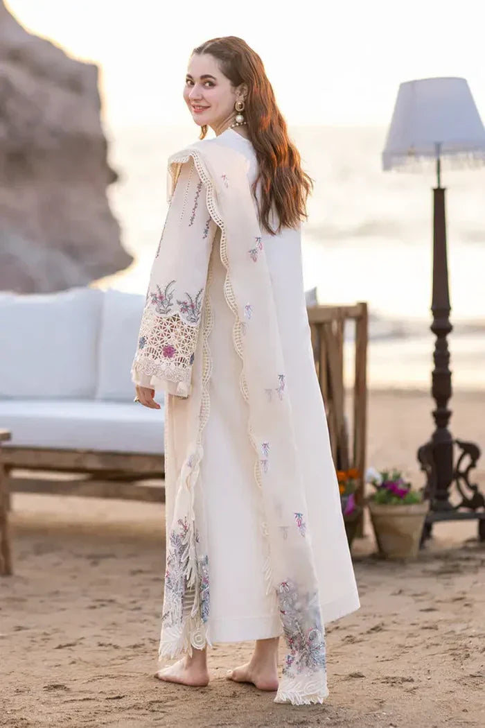 Qalamkaar - 3PC Unstitched Lawn Chicken Kari Embroidered Shirt with Embroidered Slub Net Dupatta - RC 1029