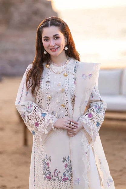 Qalamkaar - 3PC Unstitched Lawn Chicken Kari Embroidered Shirt with Embroidered Slub Net Dupatta - RC 1029