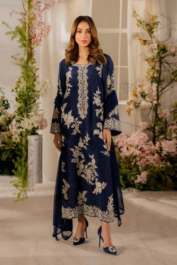 3PC Unstitched Lawn Embroidered Shirt with Embroidered Crinkle Dupatta and Trouser - RC 1045