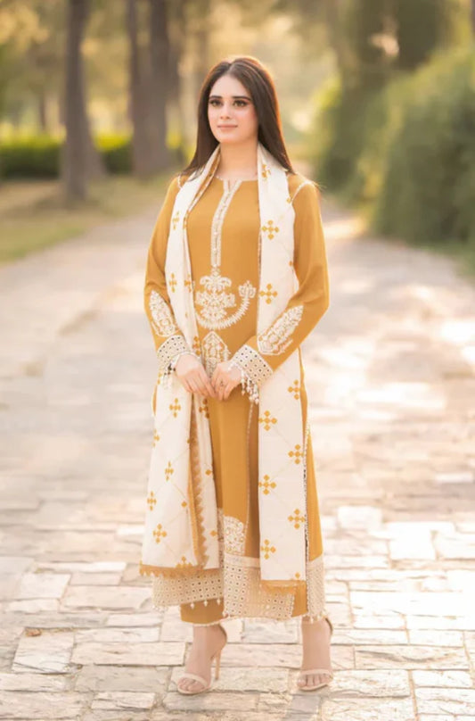 Libaas - 3PC Unstitched Dhanak Embroidered Shirt with Dhanak Embroidered Dupatta - RC 1104