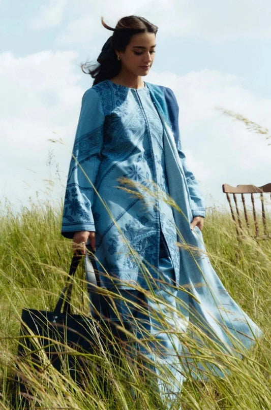 3PC Unstitched Dhanak Embroidered Shirt with Printed Shawl and Trouser - RC 1110