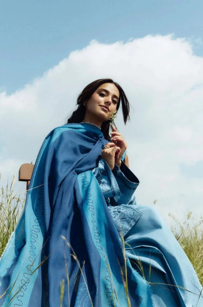 Zara Shah Jahan - 3PC Unstitched Dhanak Embroidered Shirt with Printed Shawl and Trouser - RC 1110
