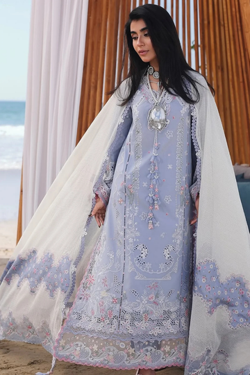 3PC Unstitched Lawn Embroidered Shirt with Embroidered Monar Dupatta and Trouser - RC 1099