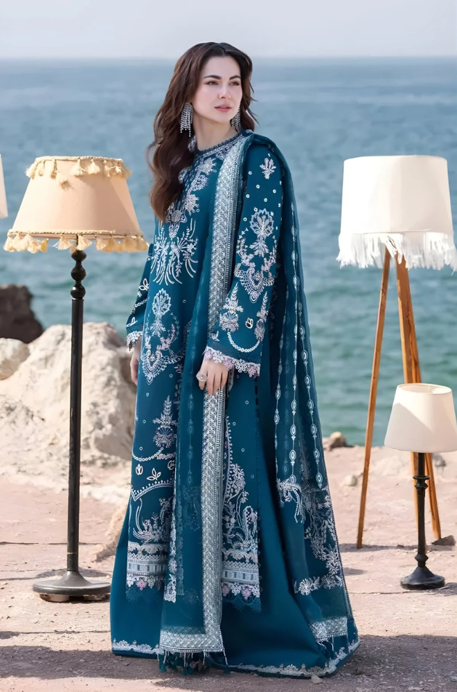 3PC Unstitched Lawn Heavy Embroidered Shirt with Printed and Embroidered Cotton Net Dupatta - RC 1011