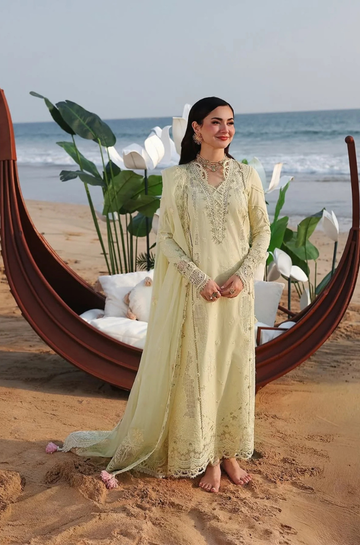 3PC Unstitched Lawn Embroidered Shirt with Embroidered Chiffon Dupatta and Trouser - RC 1003