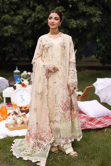 3PC Unstitched Lawn Embroidered Shirt with Embroidered Slub Net Dupatta and Trouser - RC 1081