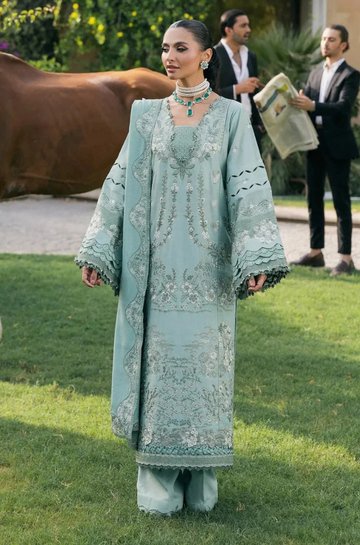 3PC Unstitched Lawn Embroidered Shirt with Embroidered Slub Net Dupatta - RC 1094