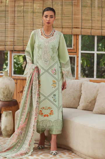 3PC Unstitched Lawn Embroidered Shirt with Embroidered Printed Dupatta - RC 1079