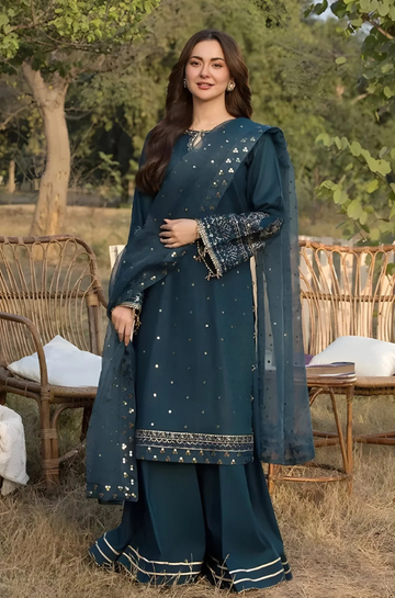 3PC Unstitched Lawn Sequence Embroidered Shirt with Sequence Embroidered Chiffon Dupatta - RC 1015