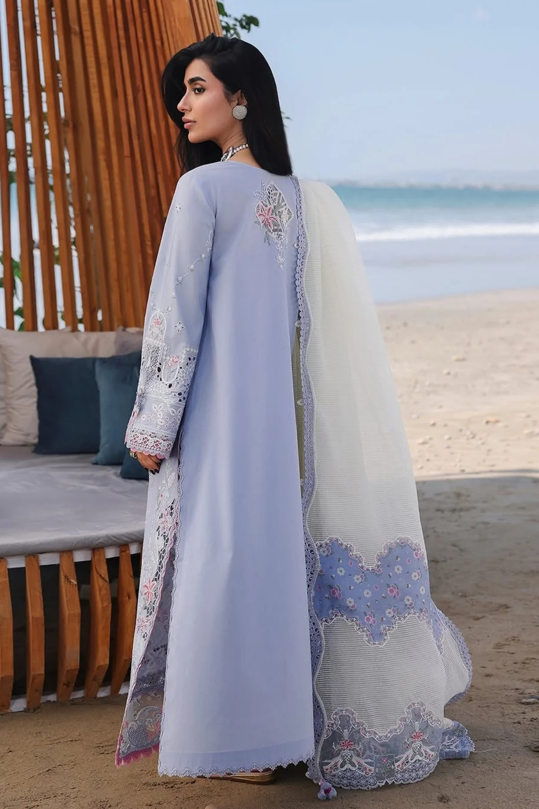 3PC Unstitched Lawn Embroidered Shirt with Embroidered Monar Dupatta and Trouser - RC 1099