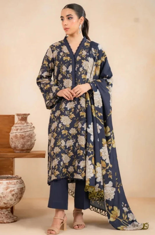 3PC Unstitched Printed Khaddar Shirt with Printed Khaddar Dupatta and Same Printed Trouser - RC 1512