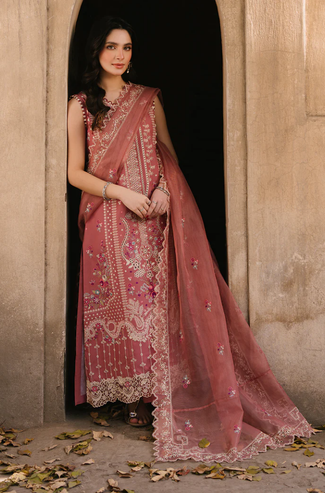 3PC Unstitched Lawn Embroidered Shirt with Embroidered Slub Net Dupatta - RC 1209