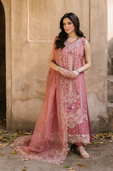 3PC Unstitched Lawn Embroidered Shirt with Embroidered Slub Net Dupatta - RC 1209
