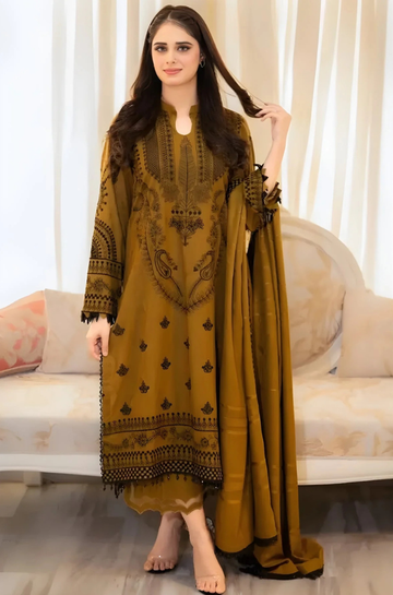 3PC Unstitched Lawn Embroidered Shirt with Embroidered Chiffon Dupatta - RC 1008