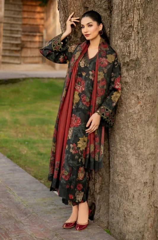 3PC Unstitched Printed Khaddar Shirt with Printed Khaddar Dupatta and Same Printed Trouser - RC 1513