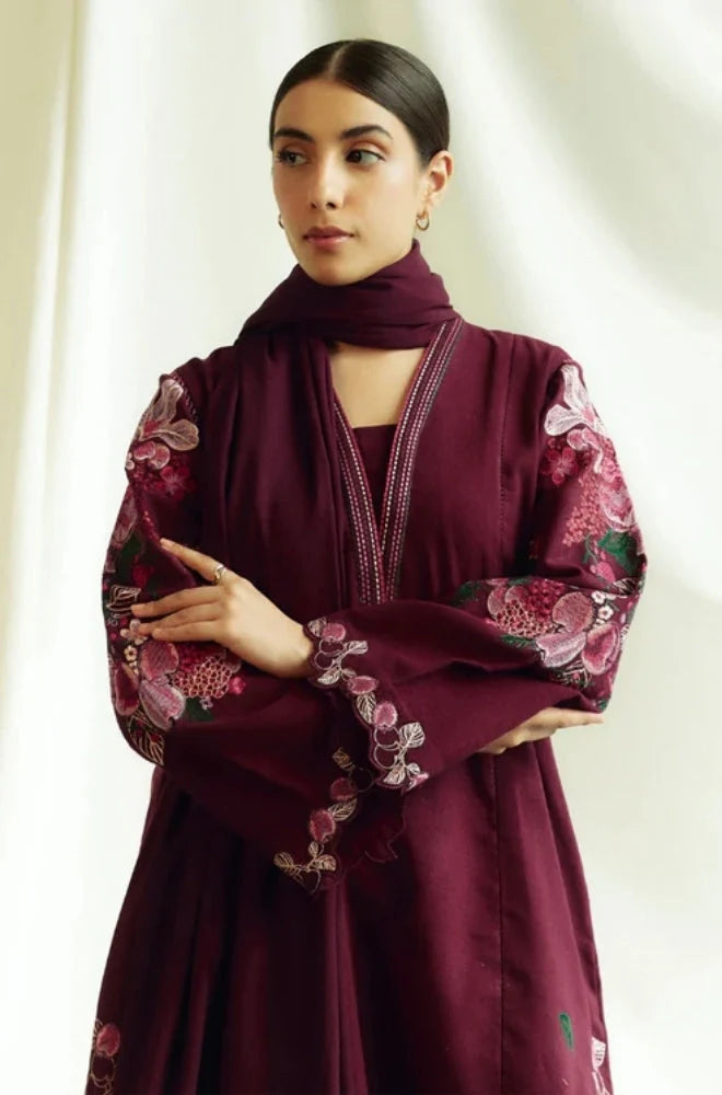 3PC Unstitched Dhanak Embroidered Shirt with Printed Shawl and Trouser - RC 1113