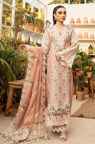 3PC Unstitched Lawn Embroidered Shirt with Embroidered Slub Net Dupatta - RC 1097