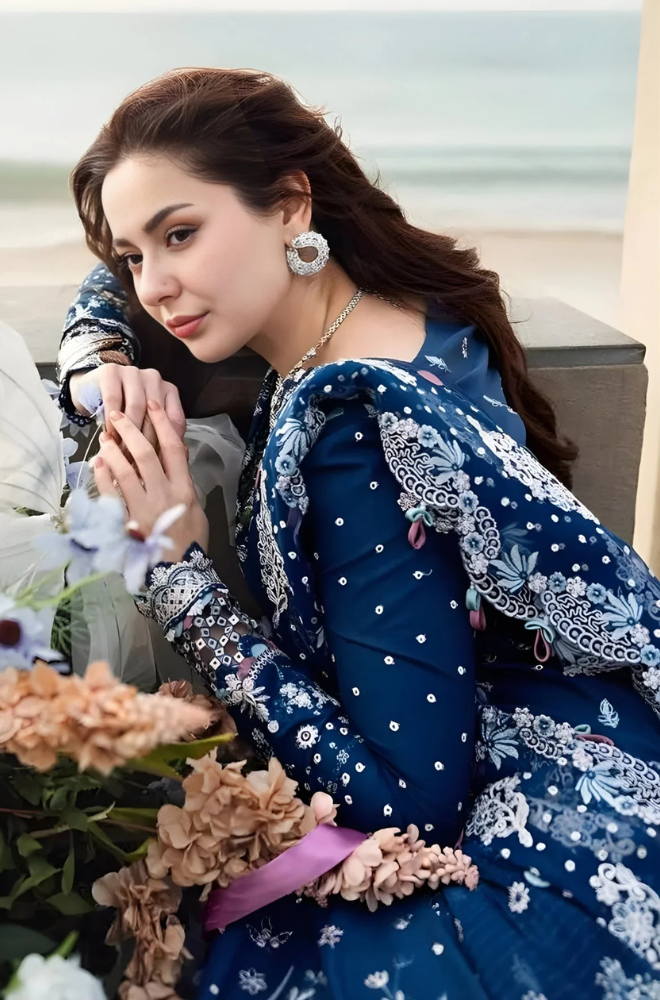 3PC Unstitched Lawn Embroidered Shirt with Embroidered Chiffon Dupatta - RC 1016