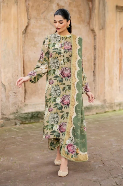 3PC Unstitched Printed Khaddar Shirt with Printed Khaddar Dupatta and Same Printed Trouser - RC 1515