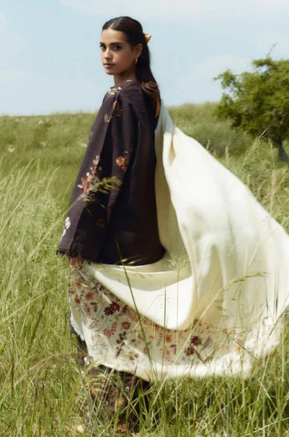 Zara Shah Jahan - 3PC Unstitched Dhanak Embroidered Shirt with Printed Shawl and Trouser - RC 1115