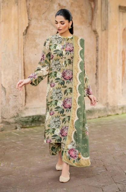 3PC Unstitched Printed Khaddar Shirt with Printed Khaddar Dupatta and Same Printed Trouser - RC 1515