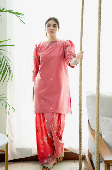 2PC Unstitched Lawn Embroidered Shirt with Lawn Embroidered Trouser - RC 1087