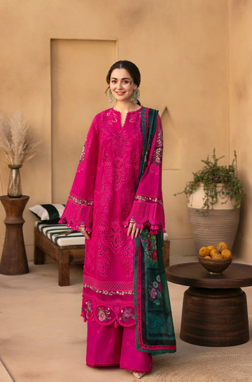 3PC Unstitched Lawn Embroidered Shirt with Embroidered Chiffon Dupatta - RC 1043