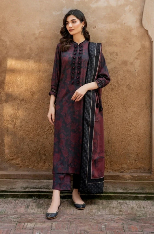 Baroque - 3PC Unstitched Printed Karandi Shirt with Printed Karandi Dupatta and Same Printed Trouser - RC 1116