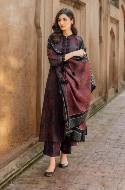 Baroque - 3PC Unstitched Printed Karandi Shirt with Printed Karandi Dupatta and Same Printed Trouser - RC 1116