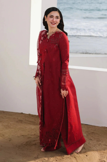 3PC Unstitched Lawn Embroidered Shirt with Embroidered Chiffon Dupatta and Trouser - RC 1004