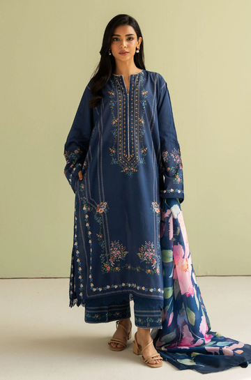 3PC Unstitched Lawn Embroidered Shirt with Printed Silk Dupatta - RC 1093