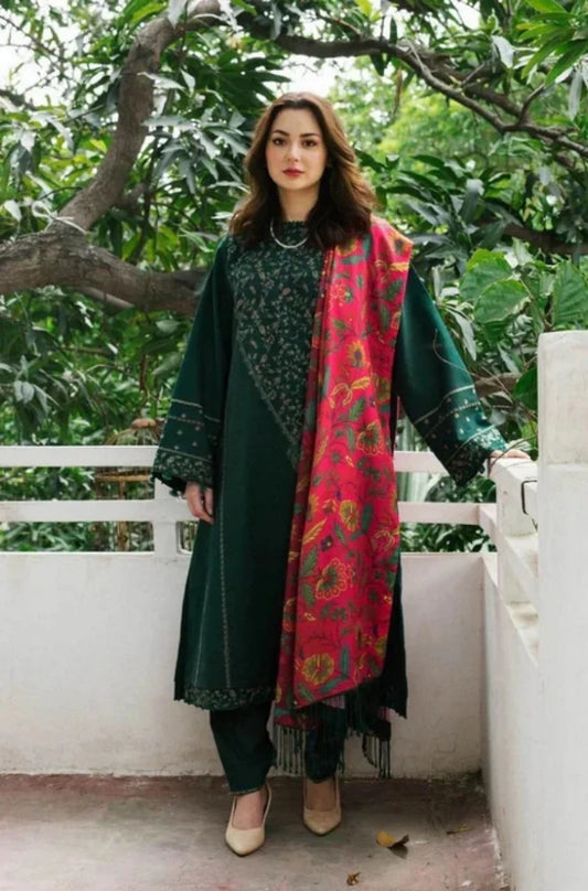Zara Shah Jahan - 3PC Unstitched Dhanak Embroidered Shirt with Printed Shawl and Trouser - RC 1117