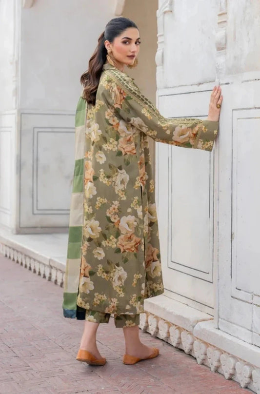 3PC Unstitched Printed Khaddar Shirt with Printed Khaddar Dupatta and Same Printed Trouser - RC 1517