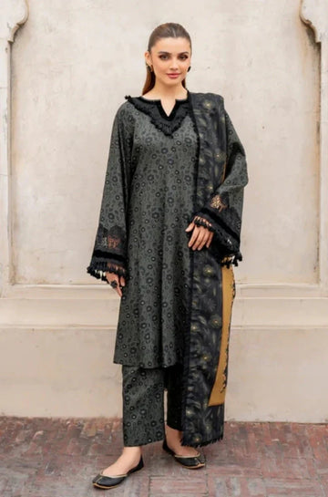 3PC Unstitched Printed Khaddar Shirt with Printed Khaddar Dupatta and Same Printed Trouser - RC 1518