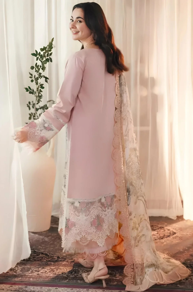 3PC Unstitched Lawn Embroidered Shirt with Printed Chiffon Dupatta - RC 1024