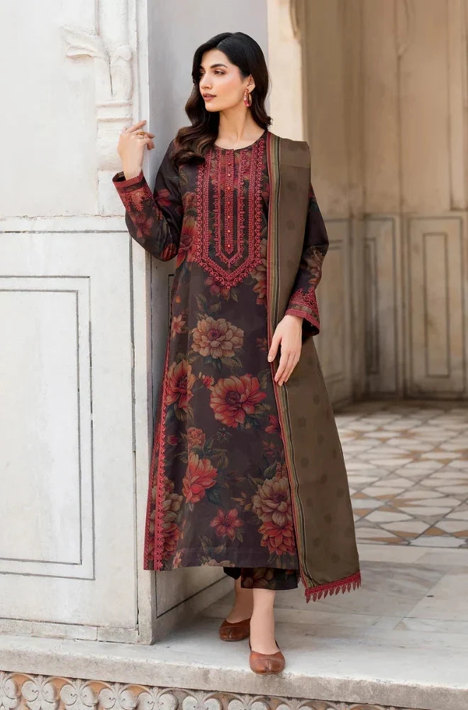 3PC Unstitched Printed Khaddar Shirt with Printed Khaddar Dupatta and Trouser - RC 1519